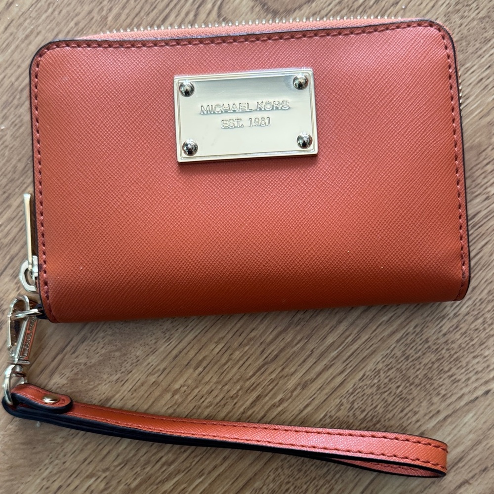 Michael Kors Tangerine Wristlet with Gold Accents